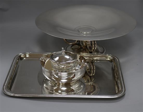 A Christofle tazza, caviar bowl and a tray